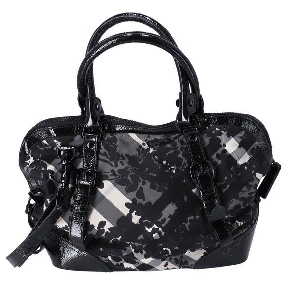 Burberry Nylon Beat Check Floral Florence Tote Black Gray - Picture 1 of 7